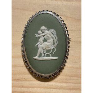 Vintage Wedgwood Made In England Green Jasperware Cameo Brooch Pin